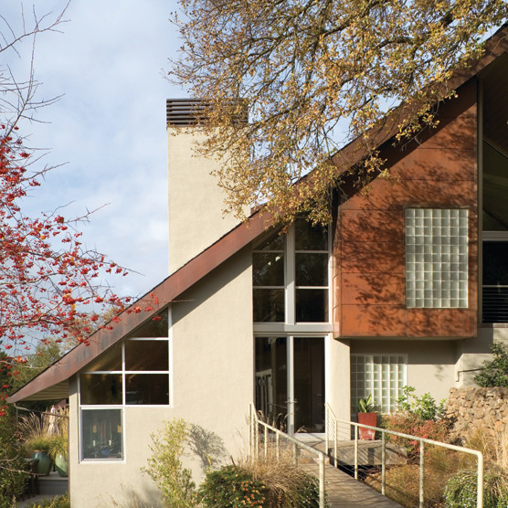 This is an example of a contemporary exterior in San Francisco with a gable roof.
