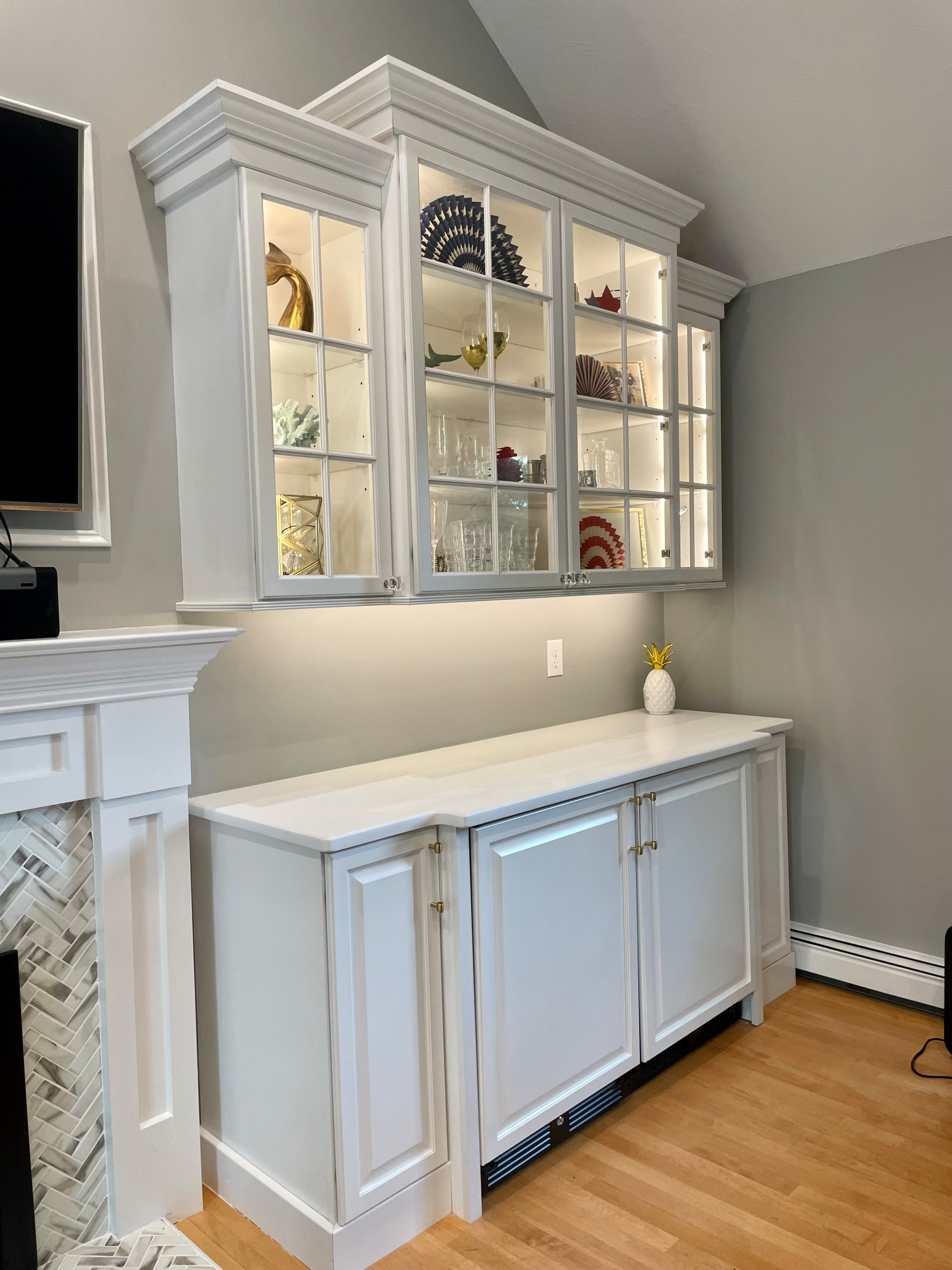 Marshfield Family Room Fireplace and Custom Cabinetry