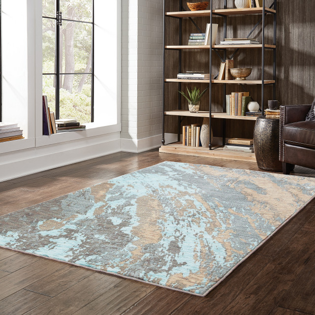 Casa Marble Rug, Blue and Gray, 1'10"x3'
