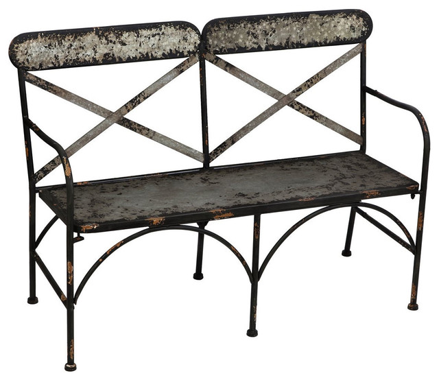 Galvanized Metal Double Chair Outdoor Garden Bench Farmhouse