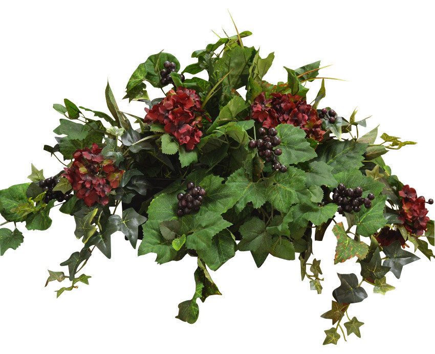 Silk Ledge Plant with Hydrangea, Berries & Ivy
