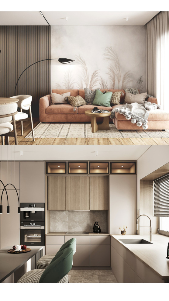 Интерьер кухни-гостиной в частном доме (деревня Крутая)