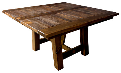 Hawthorne Reclaimed Barnwood Square Table, Natural, 60x60, 4  Leaves