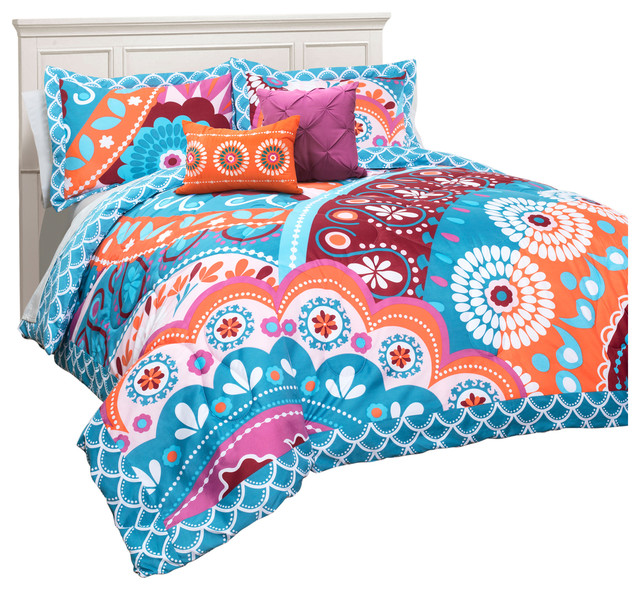 Maya Turquoise/Pink 5-Piece Comforter Set - Contemporary - Comforters