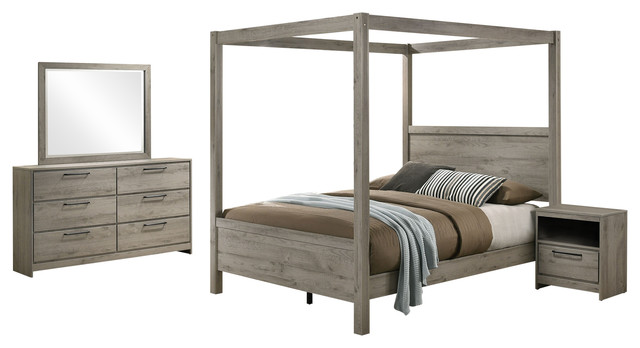 Bunbury 4 Piece Canopy Bedroom Set Light Gray Queen