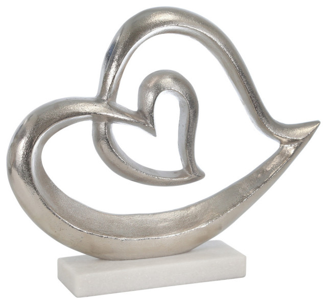 Sagebrook Home Double Silver Heart Sculpture Contemporary