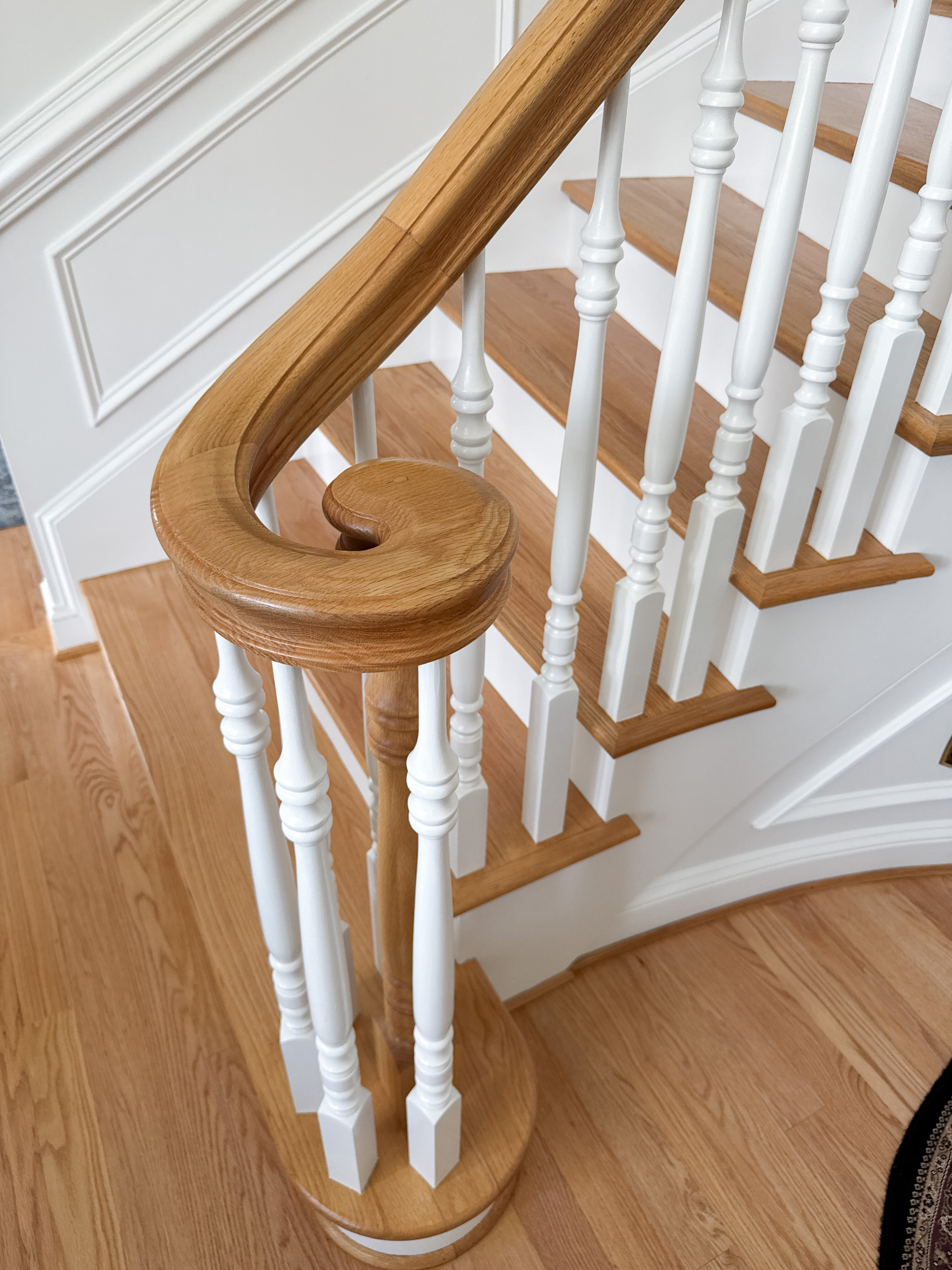 Project #161 | Curved Red Oak Foyer Staircase, 26 Years Later
