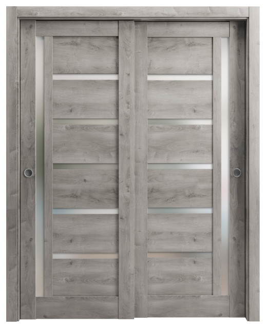 Sliding Bypass Doors Quadro 4088 Nebraska Grey & Frosted Glass, 72" x