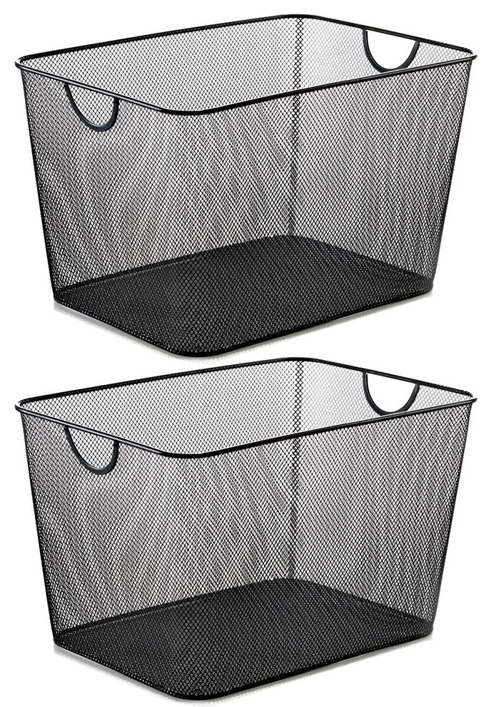 YBM Home Wire Mesh Open Bin Black 15"x12"x10.8", 2Pack Contemporary