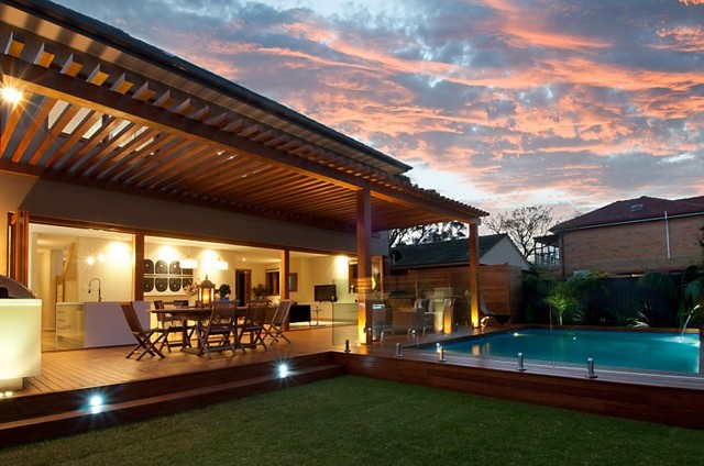 Backyard at Sunset contemporary-veranda