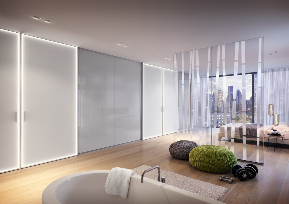 Светлый глянцевый шкаф-купе с LED подсветкой серия S1200 raumplus