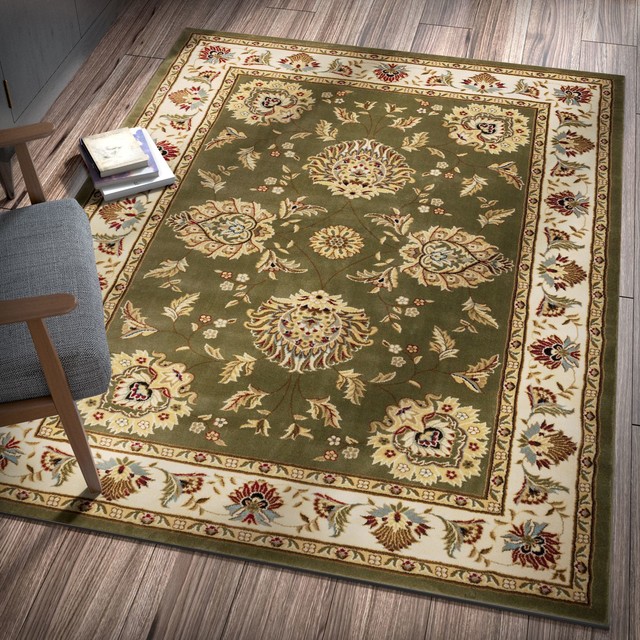 Well Woven Area Rug Traditional, Green Traditional Area Rugs