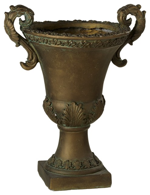 CBK Magnesia Bronze Patina Urn Planter With Scroll Handles 144857