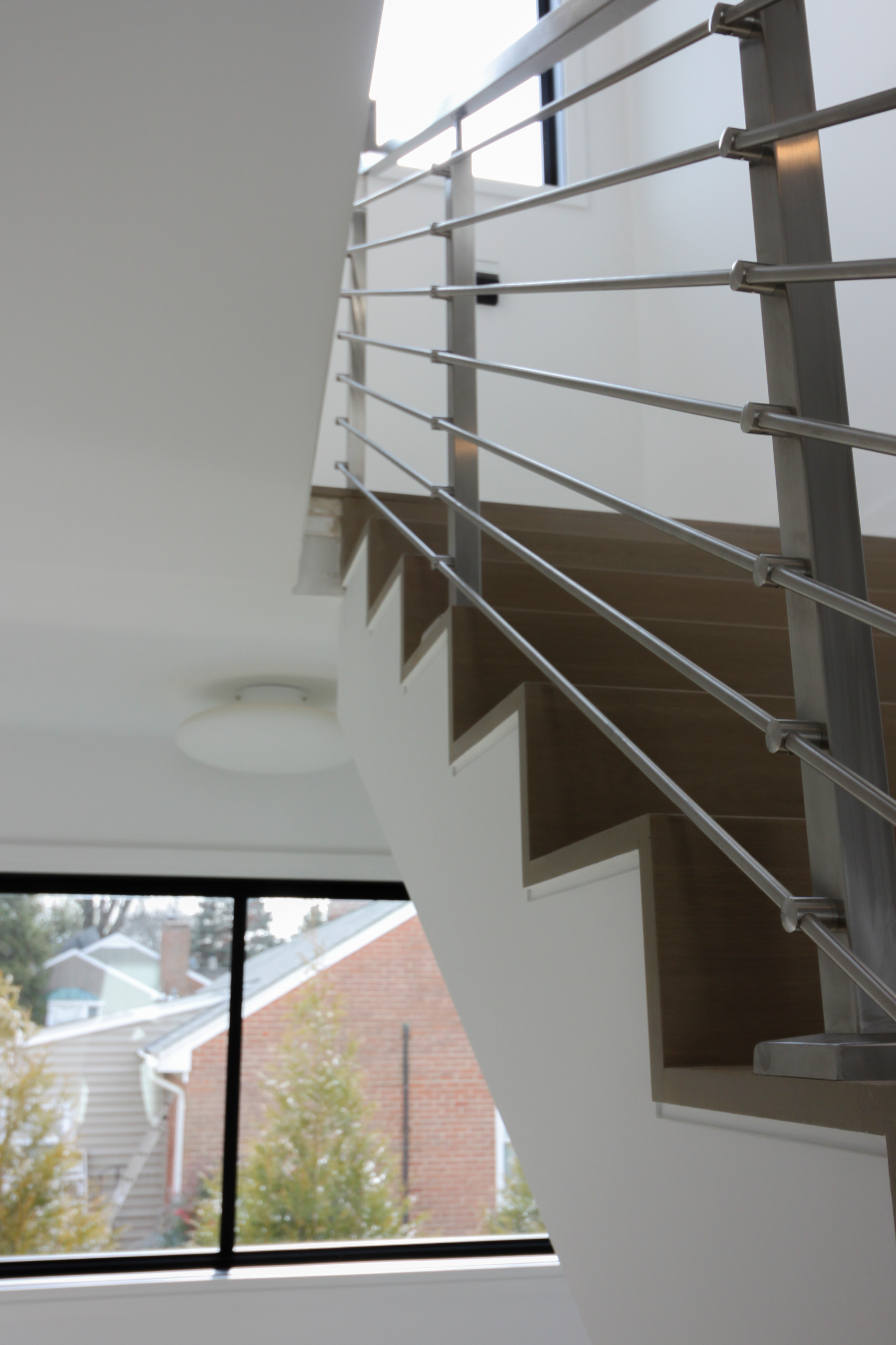 75_Modern Stairway: White O 75_ak & Stainless Steel Balustrade, McLean VA 22101