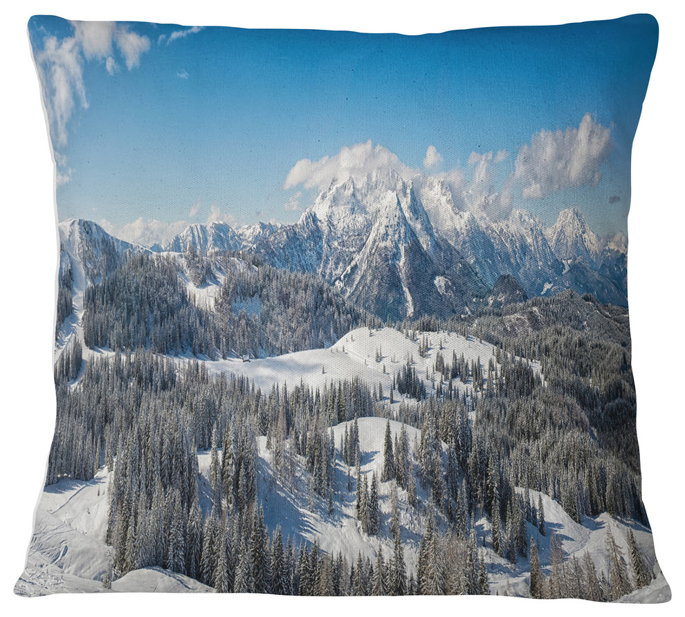 Austrian Alps Winter Panorama Landscape Printed Throw Pillow, 18"x18"