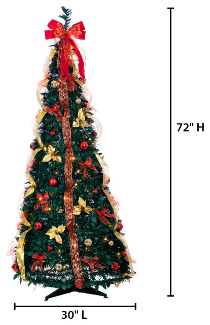 6' High Pop Up Pre-Lit Green Decorated Pine Tree With Warm White Lights ...