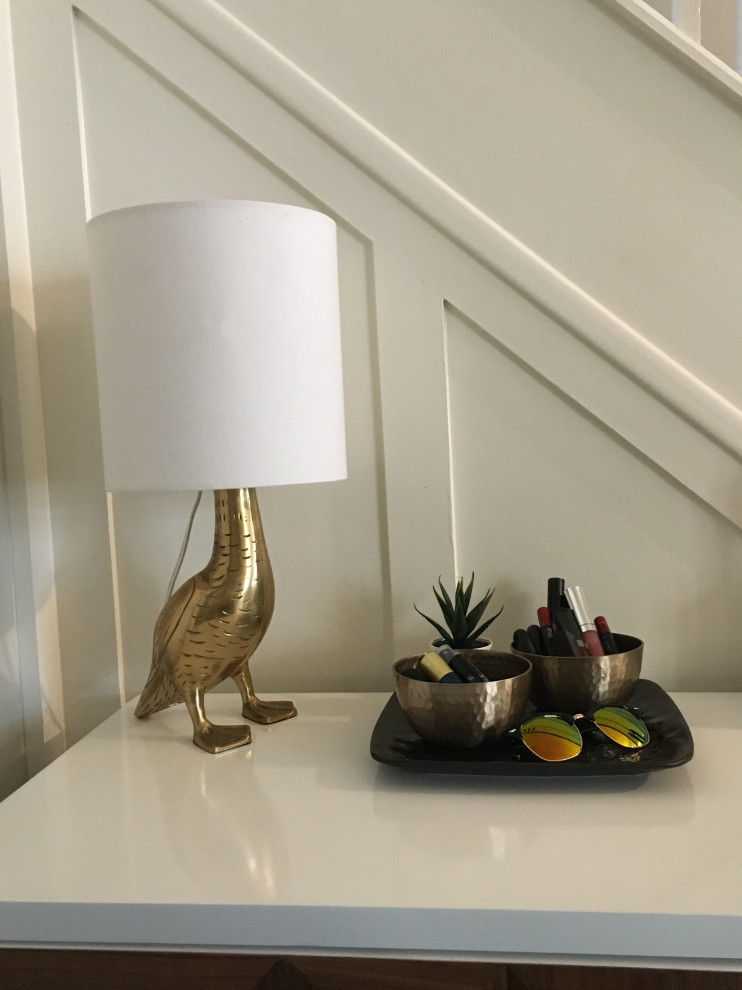 Small transitional dark wood floor foyer photo in Toronto with white walls
