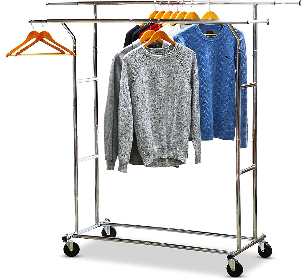 Supreme Commercial Grade Double Rail Clothing Garment Rack, Chrome
