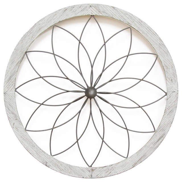 Stratton Home Decor Flower Metal and Wood Art Deco Wall Decor
