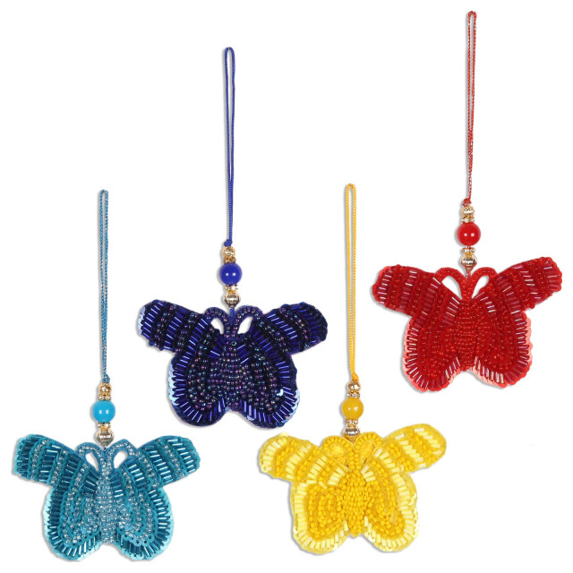 Novica Handmade Glamorous Butterflies Glass Beaded Ornaments (Set Of 4)