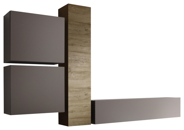 Cube 4-Piece Modular Living Room Furniture Set, Honey Oak