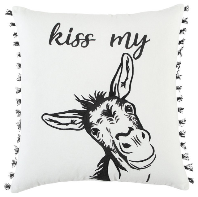 Black and White Humorous Donkey Throw Pillow Farmhouse Decorative