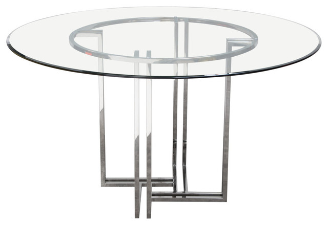 Deko Polished Stainless Steel Round, Metal Round Dining Table