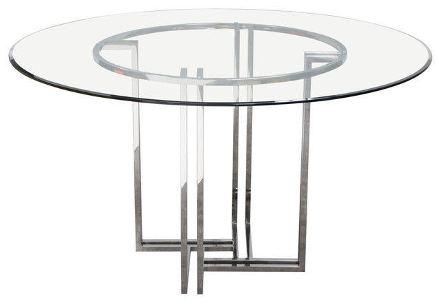 Deko Polished Stainless Steel Round Dining Table W Clear Tempered Gl Top Deko Polished Stainless Steel Round Dining Table W Clear Tempered Gl Top