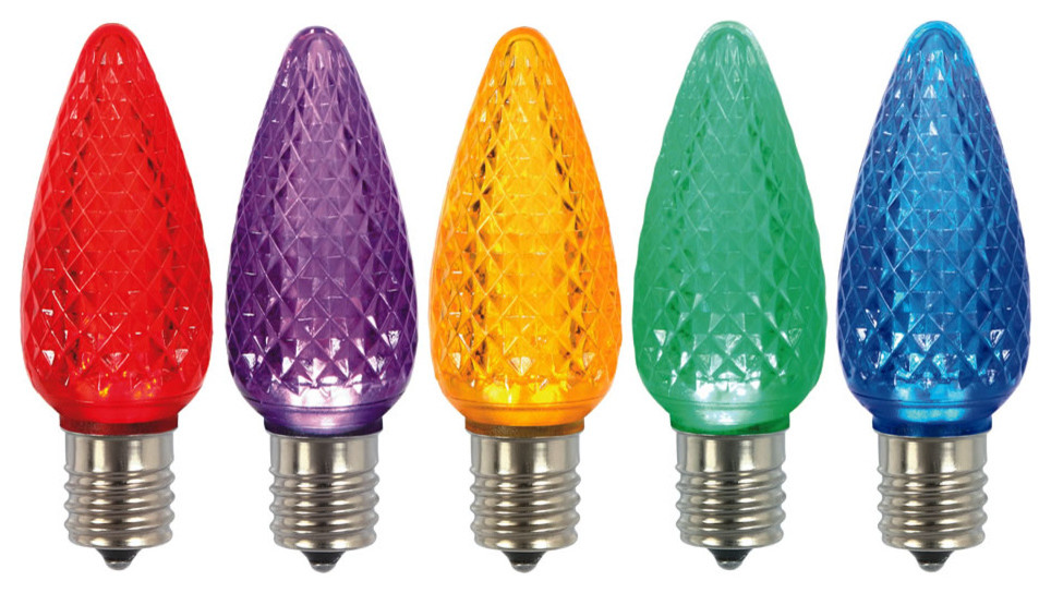 C9 Mu Lighting Faceted LED Bulbs, Set of 5, Multi-Colored