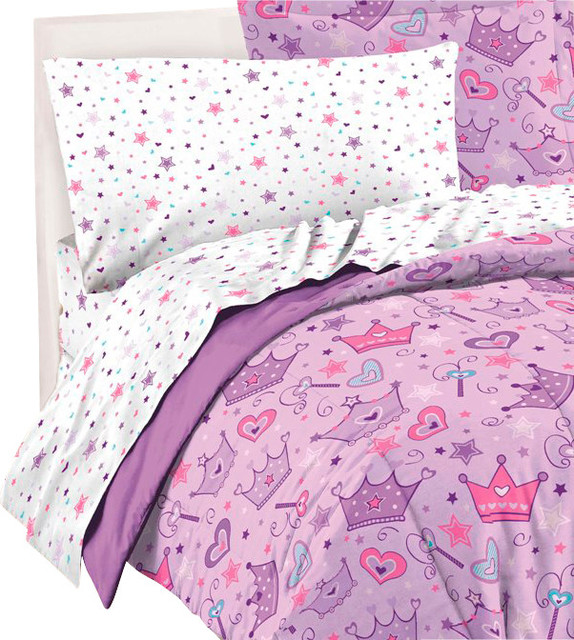 Purple Princess Hearts Stars And Crowns Comforter Set