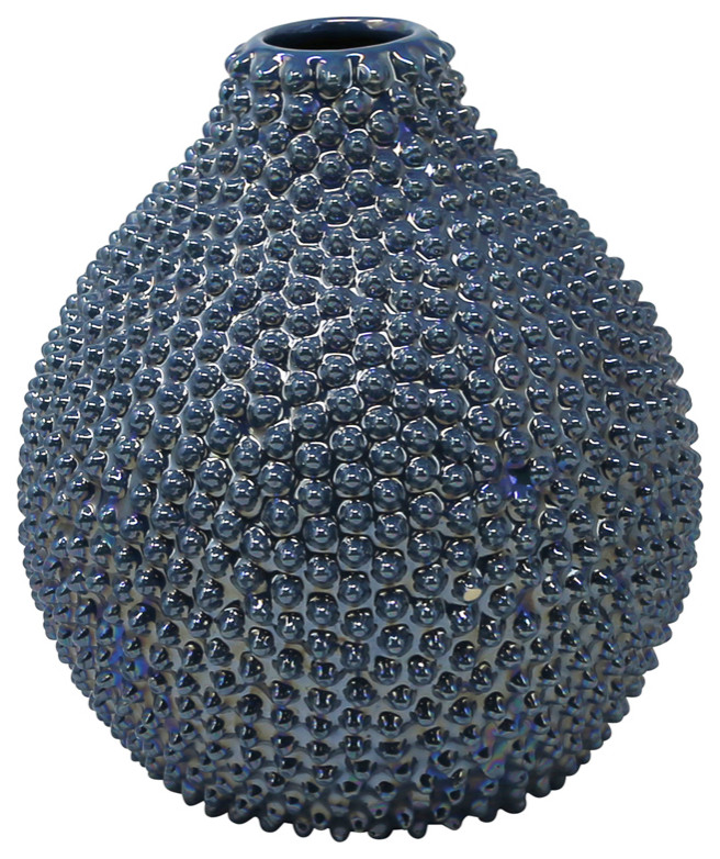 Decorative Ceramic Vase, Blue, 7.25"x7.25"x8"