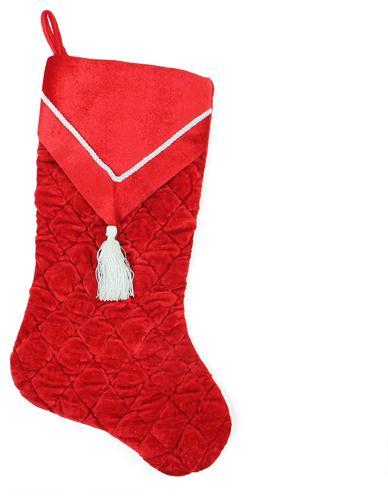 20.5" Quilted Red Velvet Christmas Stocking Contemporary Christmas