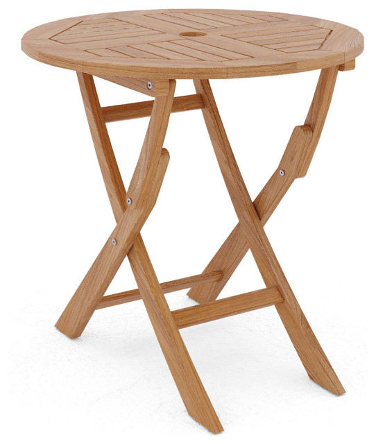 Lydie Round Teak Folding Outdoor Dining Table With Umbrella Hole