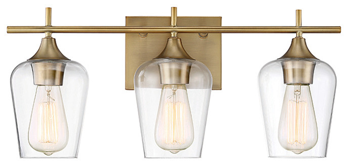 Octave 2-Light Vanity Fixture, Warm Brass, 3-Light