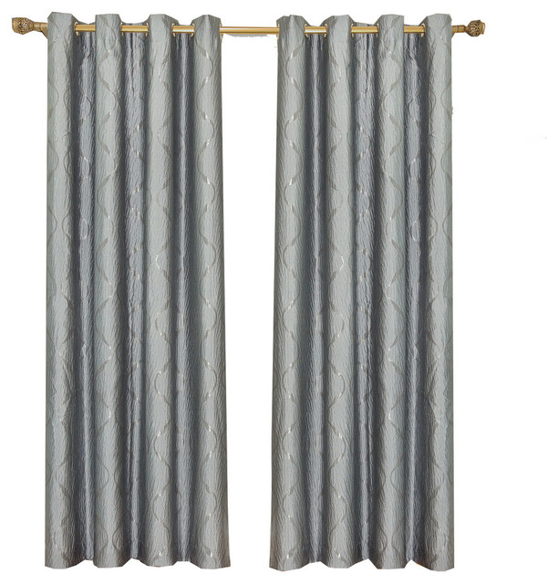Laguna 100% Polyester Jacquard Grommet Curtains, Set of 2, Blue, 104"x108"