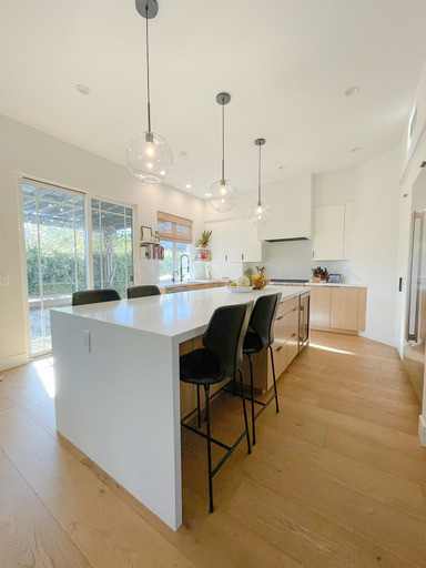White Oak Flooring & Cabinets, Windows, Island & Appliances