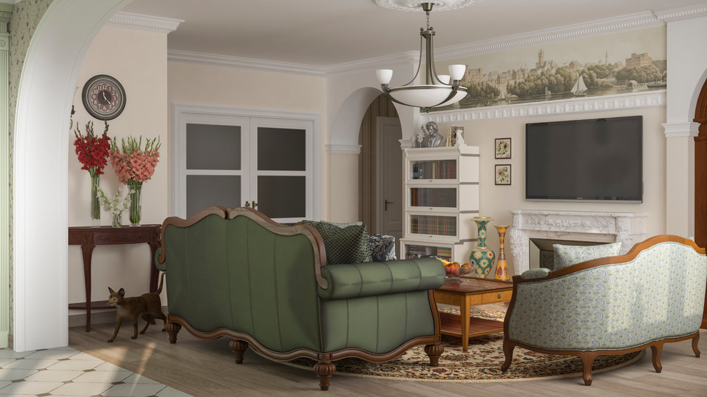 Вид гостиной от кухни. Видна дверь тренажерного зала..