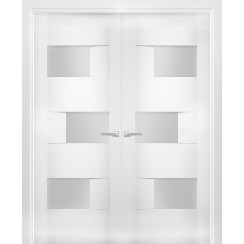 Solid French Double Doors Opaque Glass / Sete 6933 White Silk, 36