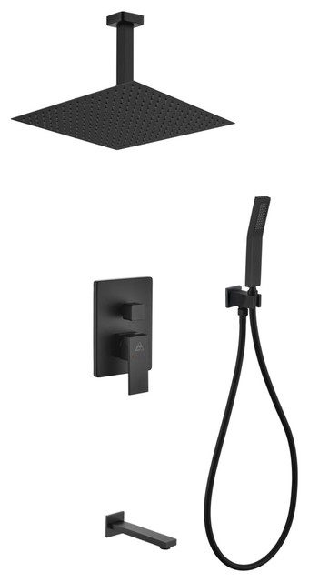 Matte Black Shower Set 12 Ceiling Mount Square Rain Handheld Tub Filler Matte Black Shower Set 12 Ceiling Mount Square Rain Handheld Tub Filler