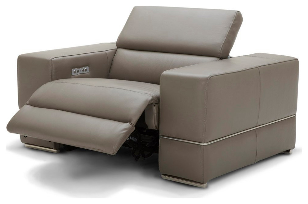 Modern Luxor Reclining Chair with Power Headrests - Slate Top Grain Leather