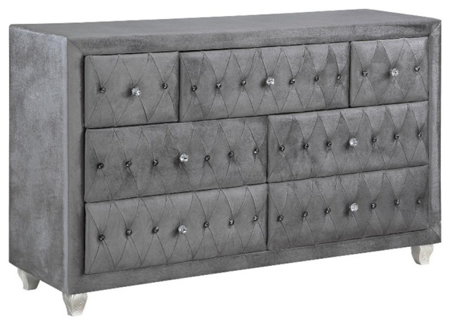 Coaster Deanna 7-drawer Velvet Upholstered Rectangular Dresser Gray