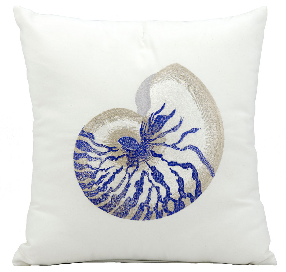 Mina Victory Blue Conch White Outdoor Throw Pillow, 18"x18"
