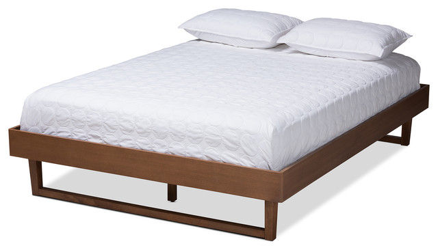 Tristin Mid Century Modern Walnut Brown, Cannet Queen Metal Platform Bed Frame With Wooden Slats