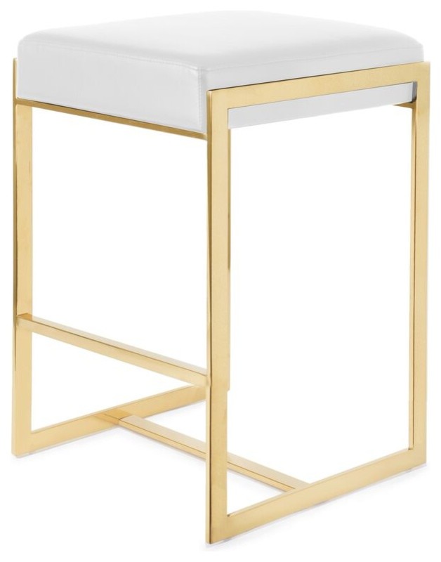 Logan Counter Stool, Polished Gold Stainless Steel Frame/White Seat