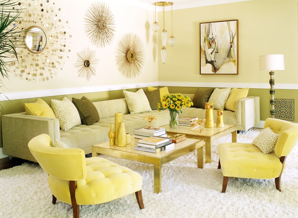 Example of a trendy living room design in Los Angeles with white walls