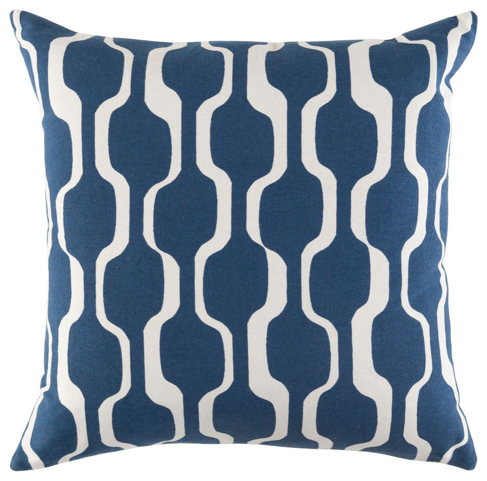 Surya Modern Cotton Navy and White Accent Pillow, 18  x18