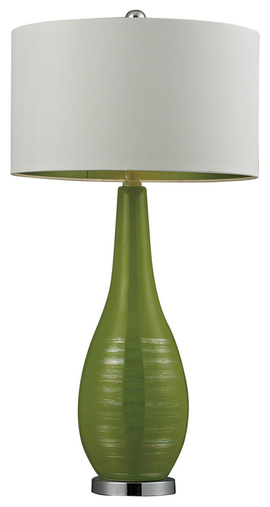 27" Transitional Etched Ceramic Table Lamp, Bright Green