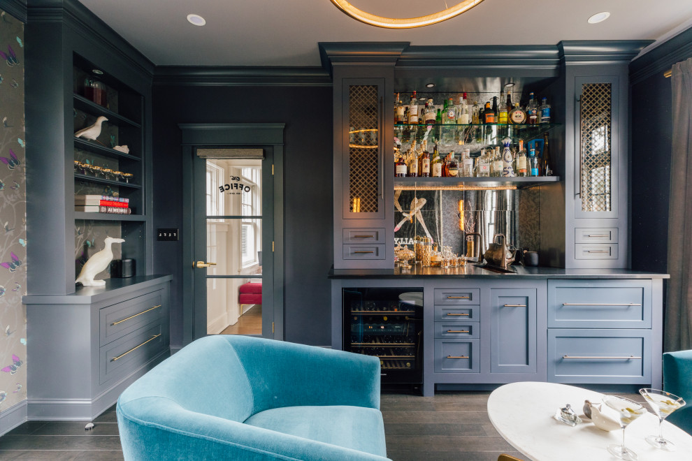 Design ideas for an eclectic home bar in New York.