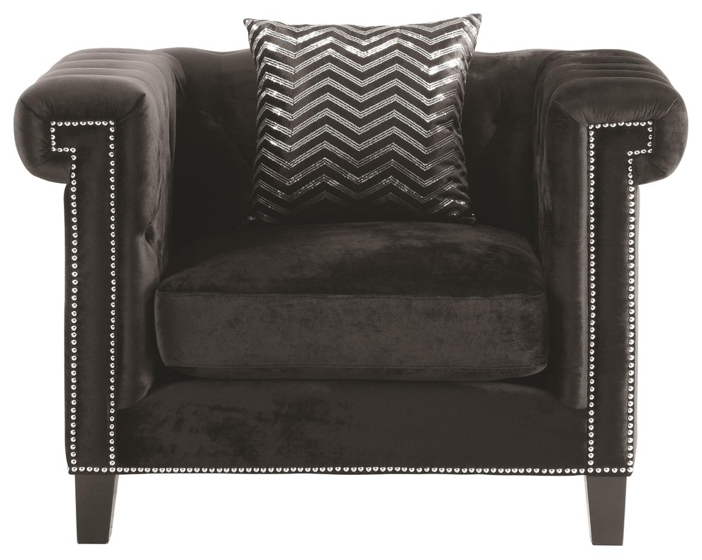 Coaster Reventlow Contemporary Velvet Tufted Upholstery Chair in Black