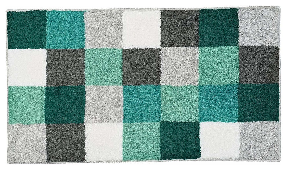 Petrol Checker Pattern Rich Multi Color Plush Bathroom Rug, Caro